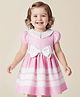 Babyoye Woven Puffed Half Sleeves Party Dress with Bow Applique - Pink