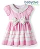 Babyoye Woven Puffed Half Sleeves Party Dress with Bow Applique - Pink