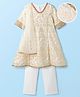 EARTHY TOUCH Brocade Woven Three Fourth Sleeves Anarkali & Salwar Set with Dupatta & Floral Foil Print - White
