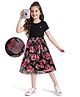 OLLINGTON ST. Cotton Knit Lycra Half Sleeves Top & Floral Printed Mesh Skirt Set - Black & Pink