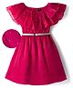 Hola Bonita Woven Balloon Frill Sleeves Shimmer Party Dress with Belt & Frill Detailing - Dark Pink