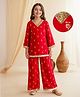 EARTHY TOUCH Georgette Woven Three Fouth Sleeves Indo Western Co-Ord Set with Sequin & Floral Print - Red