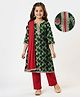 EARTHY TOUCH Brocade Woven Half Sleeves Kurta Salwar Set With Foil Floral Print & Dupatta - Green