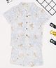 Pantaloons Baby Cotton Woven Half Sleeves Wild Animals Printed Shirt With Coordinating Shorts Set - Off White & Blue