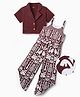 OLLINGTON ST. Cotton Knit Half Sleeves Jacket Top & Printed Dungaree - Brown & Multicolor