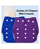 Sparkle Joy Free Size Reusable Cloth Diapers / Nappies With Insert Pad 2 Pcs Diaper With 2 Pcs Insert - Purple , Blue