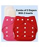 Sparkle Joy Free Size Reusable Cloth Diapers / Nappies With Insert Pad 2 Pcs Diaper With 2 Pcs Insert - Red , Pink