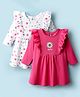 Doodle Poodle Cotton Knit Full Sleeves Frocks with Floral Print & Frill Detailing Pack Of 2- Dark Pink & White