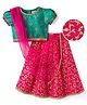 EARTHY TOUCH Viscose Woven Half Sleeves Choli Lehenga  & Dupatta Set With Floral Print - Pink