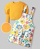OLLINGTON ST. Cotton Rib Puff Full Sleeves Top with Floral Printed Knit Pinafore - Yellow & White