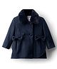 Babyhug Woven Full Sleeves Solid Color Overcoat with Bow Applique - Navy Blue