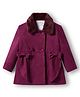 Babyhug Woven Full Sleeves Solid Trench Coat With Bow Applique & Fur Collar - Wine