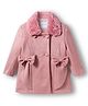Babyhug Woven Full Sleeves Solid Trench Coat With Bow Applique & Fur Collar - Pink