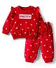 Doodle Poodle 100% Cotton Knit Full Sleeves T-Shirt & Jogger Set With Heart & Pretty Text Print - Red