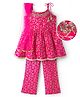 EARTHY TOUCH Woven Sleeveless Kurti Salwar Set with Dupatta Floral Embroidery & Glitter Print - Dark Pink
