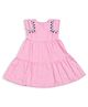 Young Birds Cotton Woven Half Sleeves Floral Embroidered Tiered Dress - Pink