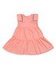 Young Birds Cotton Woven Half Sleeves Floral Embroidered Tiered Dress - Peach