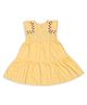 Young Birds Cotton Woven Half Sleeves Floral Embroidered Tiered Dress - Beige