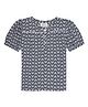 Young Birds Viscose Woven Half Puffed Sleeves Chevron Printed Top - Navy Blue