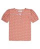 Young Birds Viscose Woven Half Puffed Sleeves Chevron Printed Top - Orange