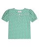 Young Birds Viscose Woven Half Puffed Sleeves Chevron Printed Top - Green