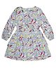 Young Birds Viscose Woven Full Puffed Sleeves Leaves Printed Dress - Blue