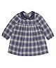 Young Birds Cotton Woven Full Puffed Sleeves Checked Dress - Blue