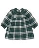 Young Birds Cotton Woven Full Puffed Sleeves Checked Dress - Green