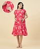 The Kaftan Company Cotton Woven Half Sleeves Floral Printed Maternity Dress With Concealed Zipper Nursing Access - Red