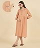 The Kaftan Company Cotton Woven Full Sleeves Solid Maternity Dress - Peach