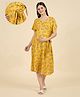 The Kaftan Company Cotton Woven Full Sleeves Floral Printed Maternity Dress With Belt - Mustard