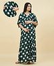 The Kaftan Company Modal Woven Three Fourth Sleeves Polka Dots Printed Maternity Nighty With Concealed Zipper Nursing Access - Green