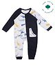 My Milestones 100% Cotton Knit Full Sleeves Whales Printed Romper - White & Navy Blue