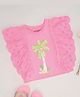 Pantaloons Junior Cotton Knit Sleeveless Schiffli & Palm Tree Embroidered Top - Pink