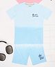 Pantaloons Junior 100% Cotton Knit Half Sleeves Ride A Wave Text Printed Ombre Tee & Shorts Set - Aqua Blue