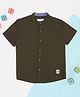 Pantaloons Junior Cotton Flax Woven Half Sleeves Solid Shirt - Dark Green