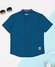 Pantaloons Junior Cotton Flax Woven Half Sleeves Solid Shirt - Teal Blue