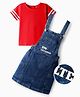 OLLINGTON ST. Cotton Half Sleeves Top & Denim Pinafore - Red & Blue