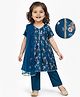 EARTHY TOUCH Chanderi Woven Half Sleeves Floral Printed Kurti Salwar Set - Blue