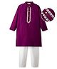 EARTHY TOUCH Viscose Woven Full Sleeves Kurta & Pajama Set with Mandarin Collar & Floral Embroidery - Purple