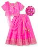 EARTHY TOUCH Woven Half Sleeves Choli Lehenga & Dupatta Set with Floral Foil Embroidery - Neon Pink