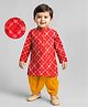EARTHY TOUCH Woven Full Sleeves Kurta Dhoti Set with Bandhani Glitter Print - Red