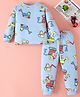 Mark & Mia Full Sleeves Winter Wear Co-ords Night Suit With Vehicle Print - Light Blue