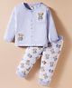 ToffyHouse Interlock Knit Full Sleeves Night Suit With Stripes & Bear Embriodery - Light Blue