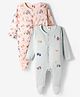 ToffyHouse Interlock Knit Full Sleeves Sleepsuit With Vehicle Print Pack Of 2 - Peach & Light Green
