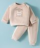 ToffyHouse Fleece Knit Full Sleeves Winter Wear Night Suit With Lion Embroidery - Tan
