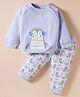 ToffyHouse Interlock knit Full Sleeves Night Suit With Animal Print & Embriodery - Light Blue