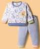 ToffyHouse Knit Full Sleeves Footed Winter Wear Sleepsuit With Animal Print - Blue