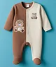 ToffyHouse Interlock Knit Full Sleeves Footed Sleepsuit With Bear Embriodery - Brown