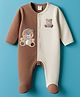 ToffyHouse Interlock Knit Full Sleeves Footed Sleepsuit With Bear Embriodery - Brown